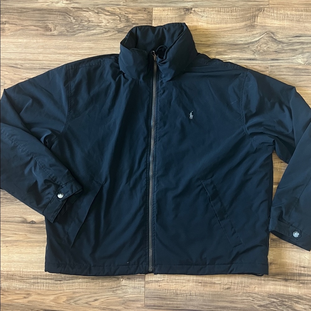 Vintage Ralph Lauren Black Polo  Hooded Jacket Fleece Lining Sz XXL